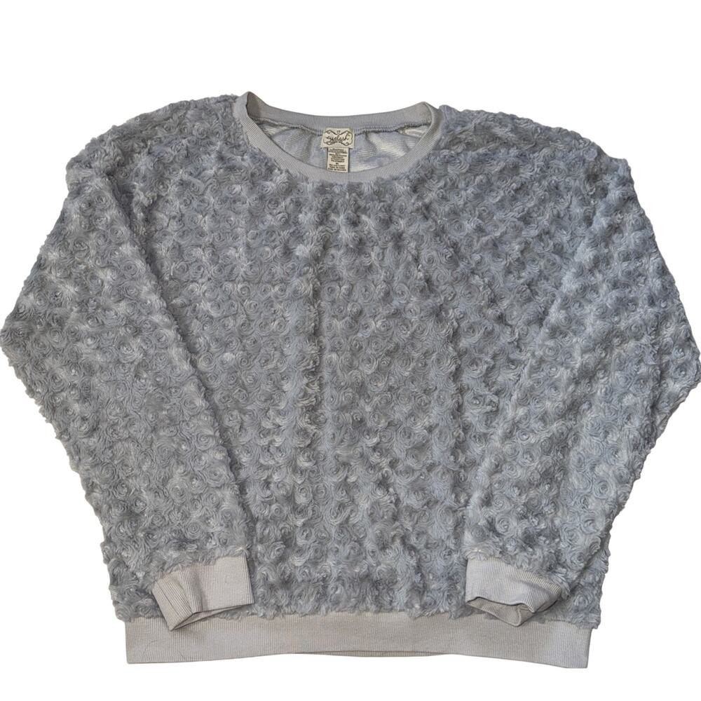 Eyelash Couture Gray Fuzzy Rosette Sweatshirt Women XL Cozy